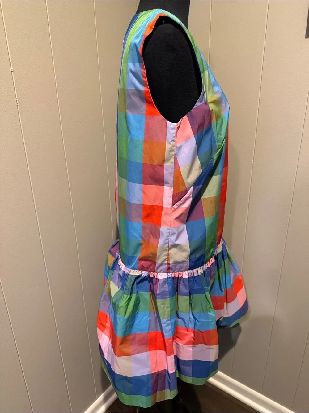 kate spade Women’s Medium Multicolor Check Drop-Waist Midi Dress
